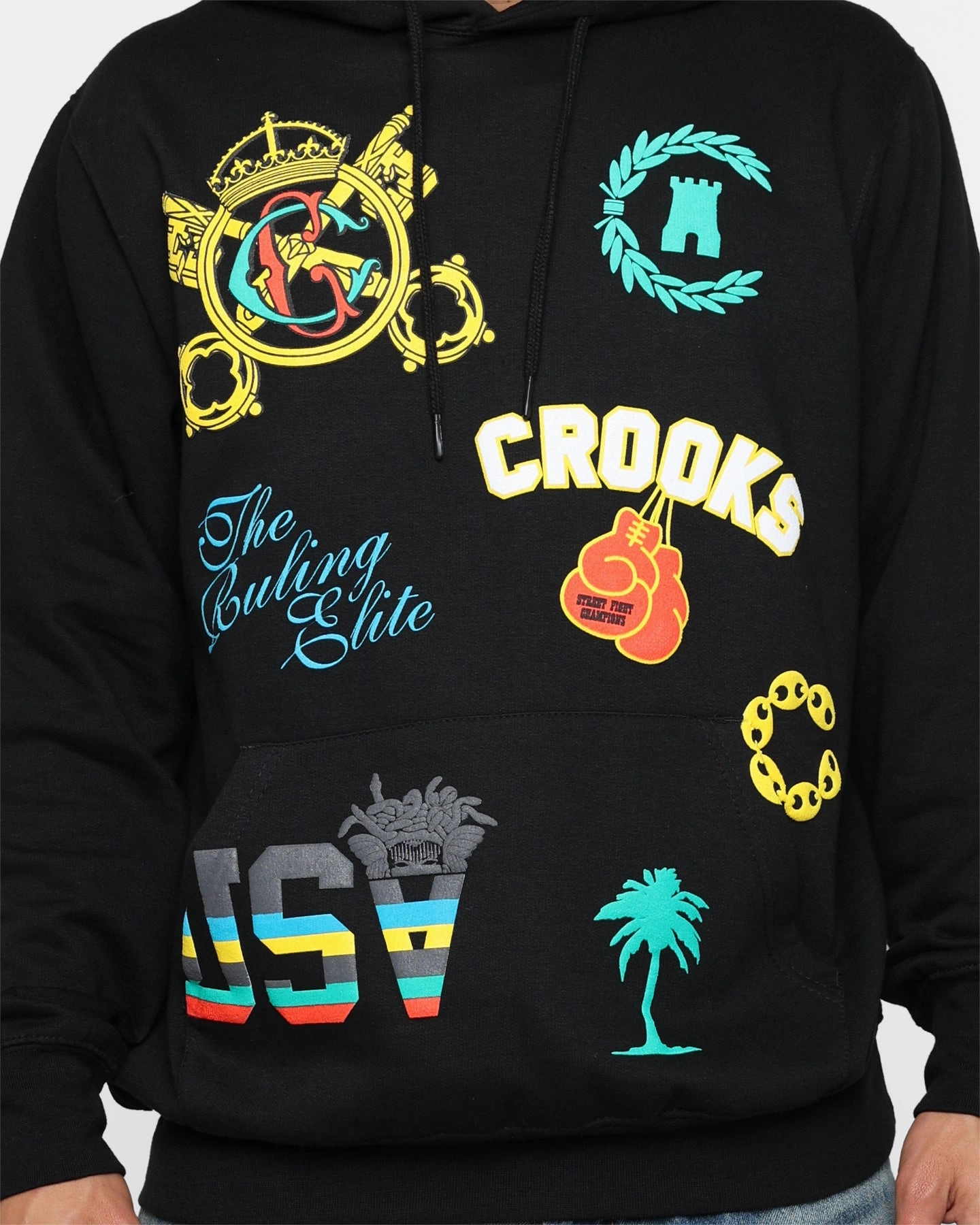 Reinforced Elbow Patches Ergonomic Shoulder Design Crooks & Castles Everything Goes Hoodie Black