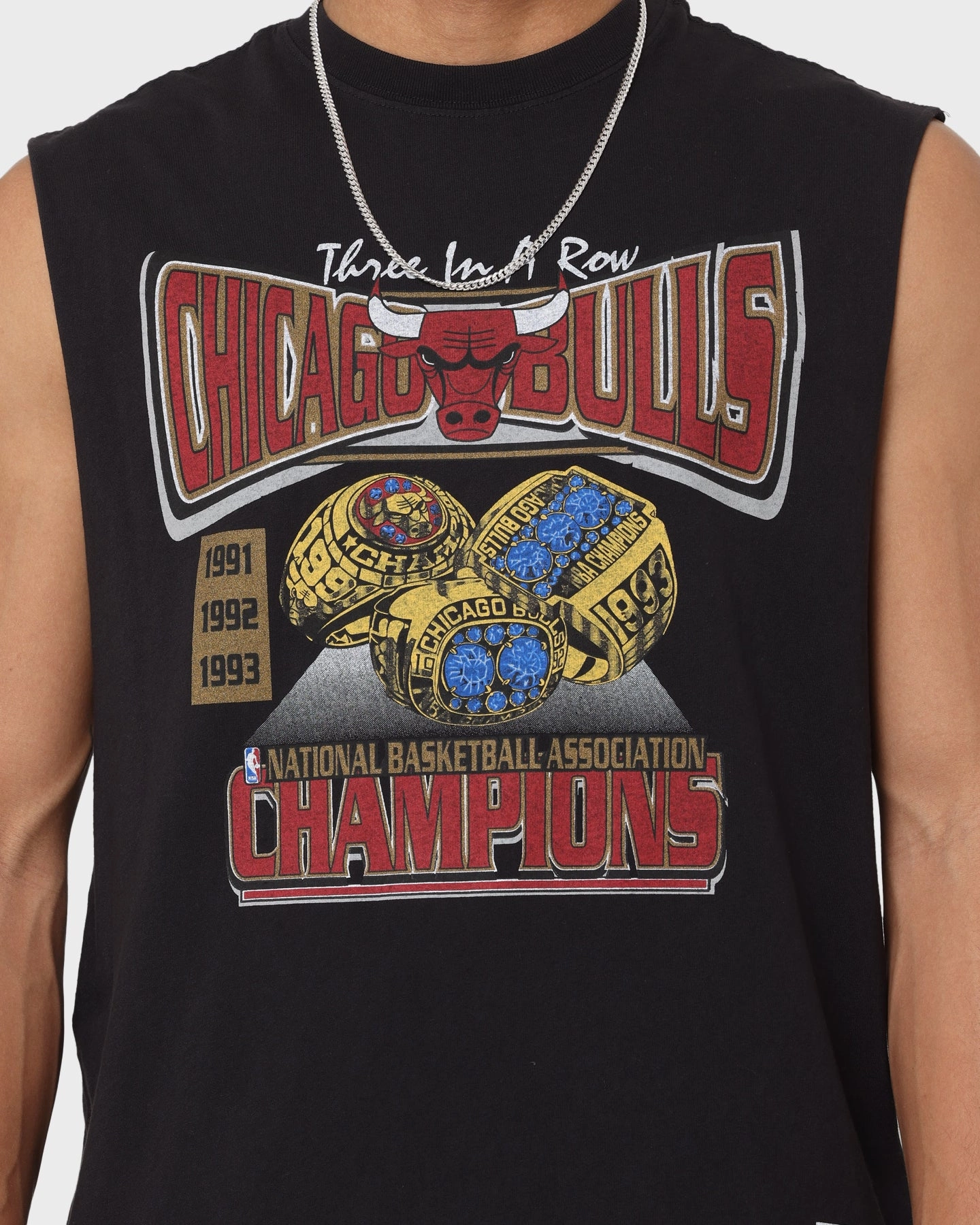 Easy-to-Style Top Sweat Absorbent Mitchell & Ness Chicago Bulls '91-'93 Champions Muscle Vintage T-Shirt Faded Black