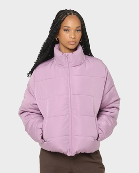 EN ES Women's Shake Up Puffa Jacket Lilac Rollaway Collar Feature