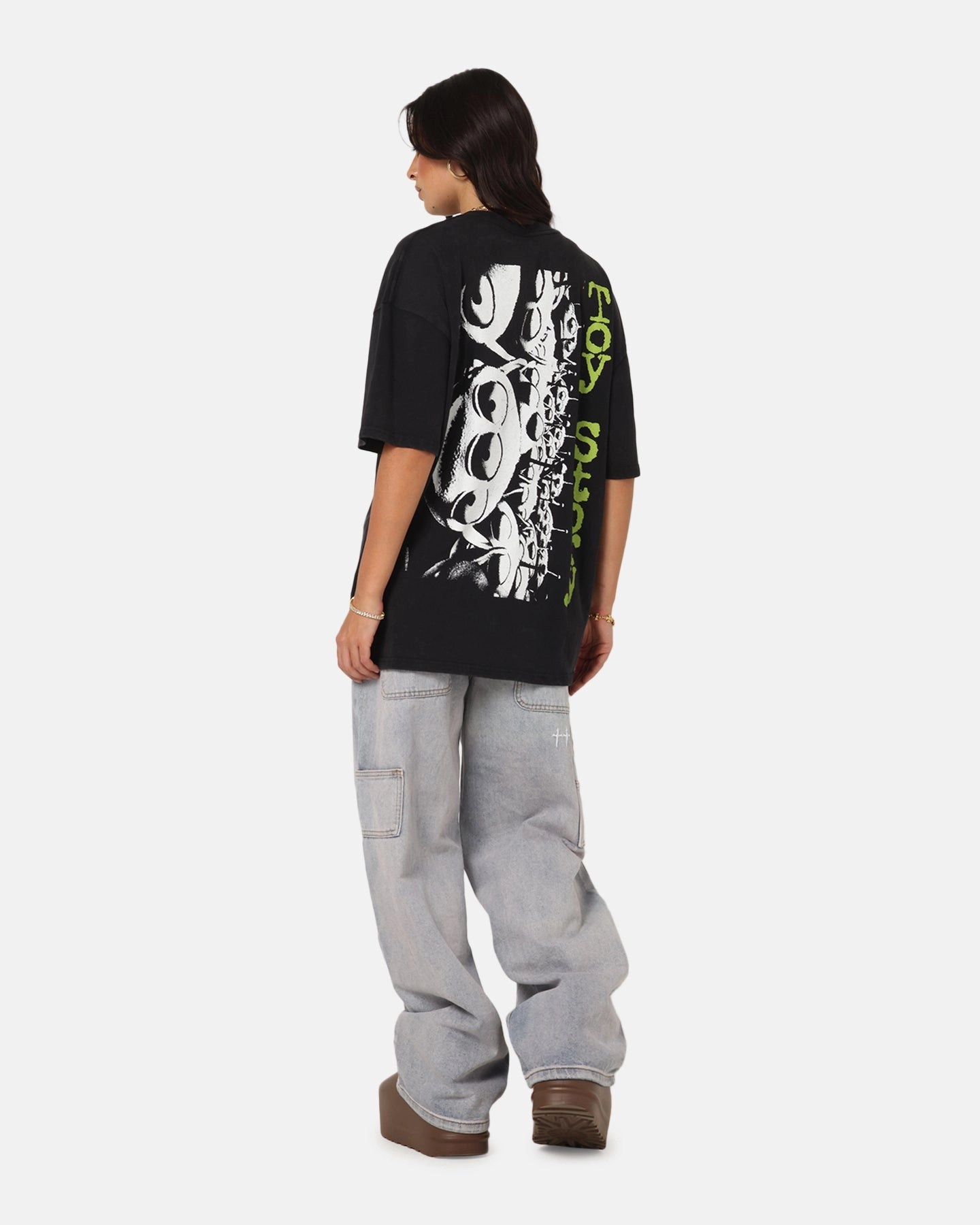 73 Studio Disney Pixar Toy Story Little Green Men Vintage T-Shirt Black Acidwash Minimalist Look