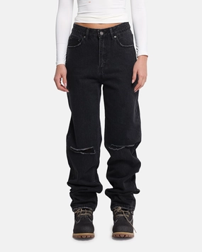 XXIII Women's Straight Leg Jeans Washed Black Anti Static Material Blend