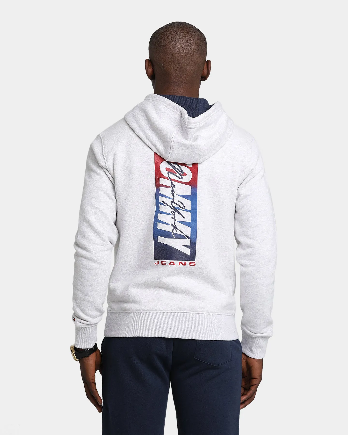 Swim Tommy Jeans TJM Essential Script Zip Through Hoodie Silver Grey Heather