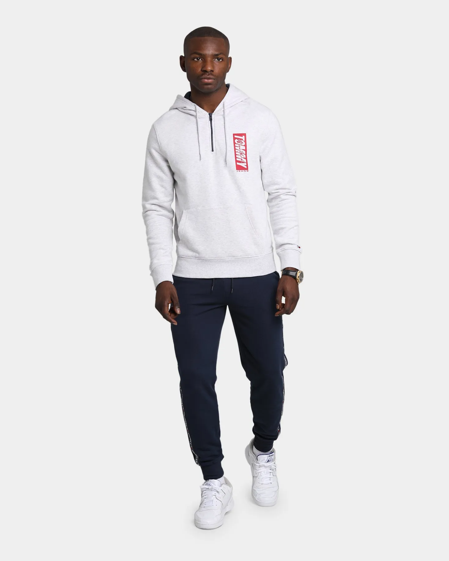 Tommy Jeans TJM Essential Script Zip Through Hoodie Silver Grey Heather HeatRegulating