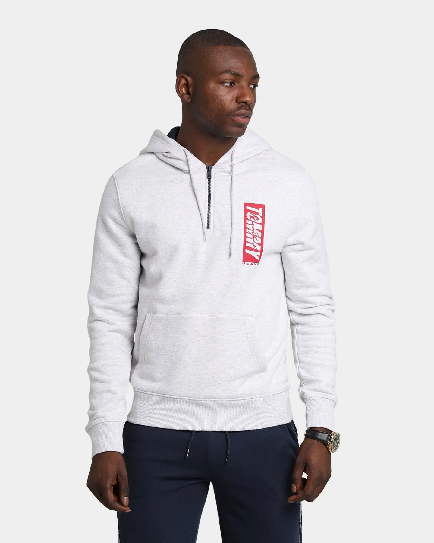 Tommy Jeans TJM Essential Script Zip Through Hoodie Silver Grey Heather suitable for rainy days