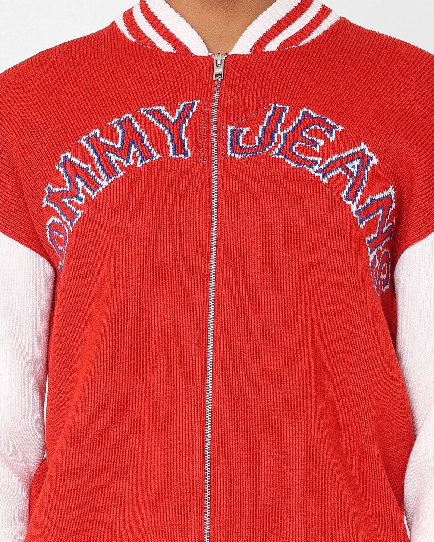 Tommy Jeans Collegiate Bomber Jacket Deep Crimson/Multi Convertible Features Soft Touch