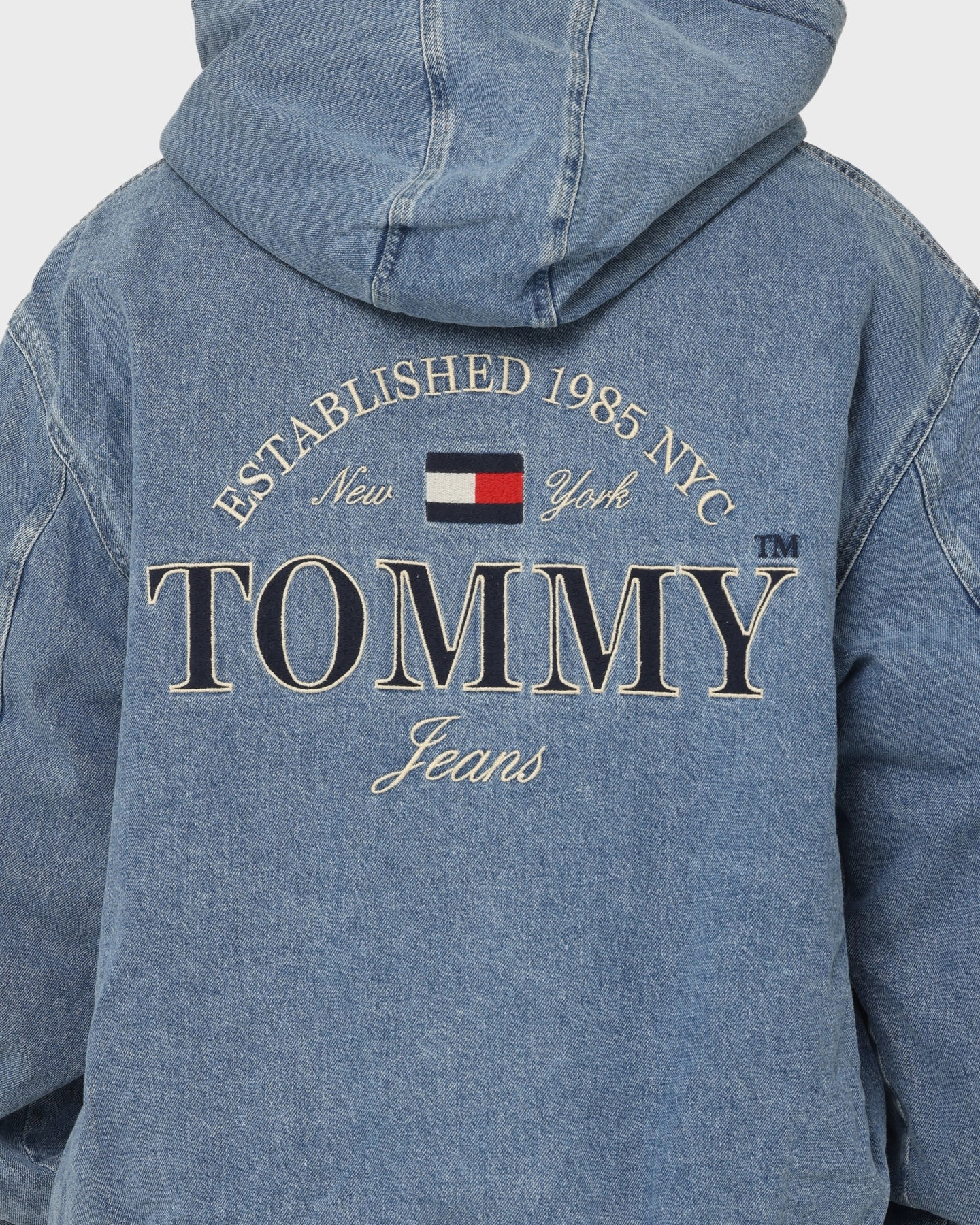 Tommy Jeans Denim Hooded Sherpa Jacket DF6136 Denim Medium Flexible Hem