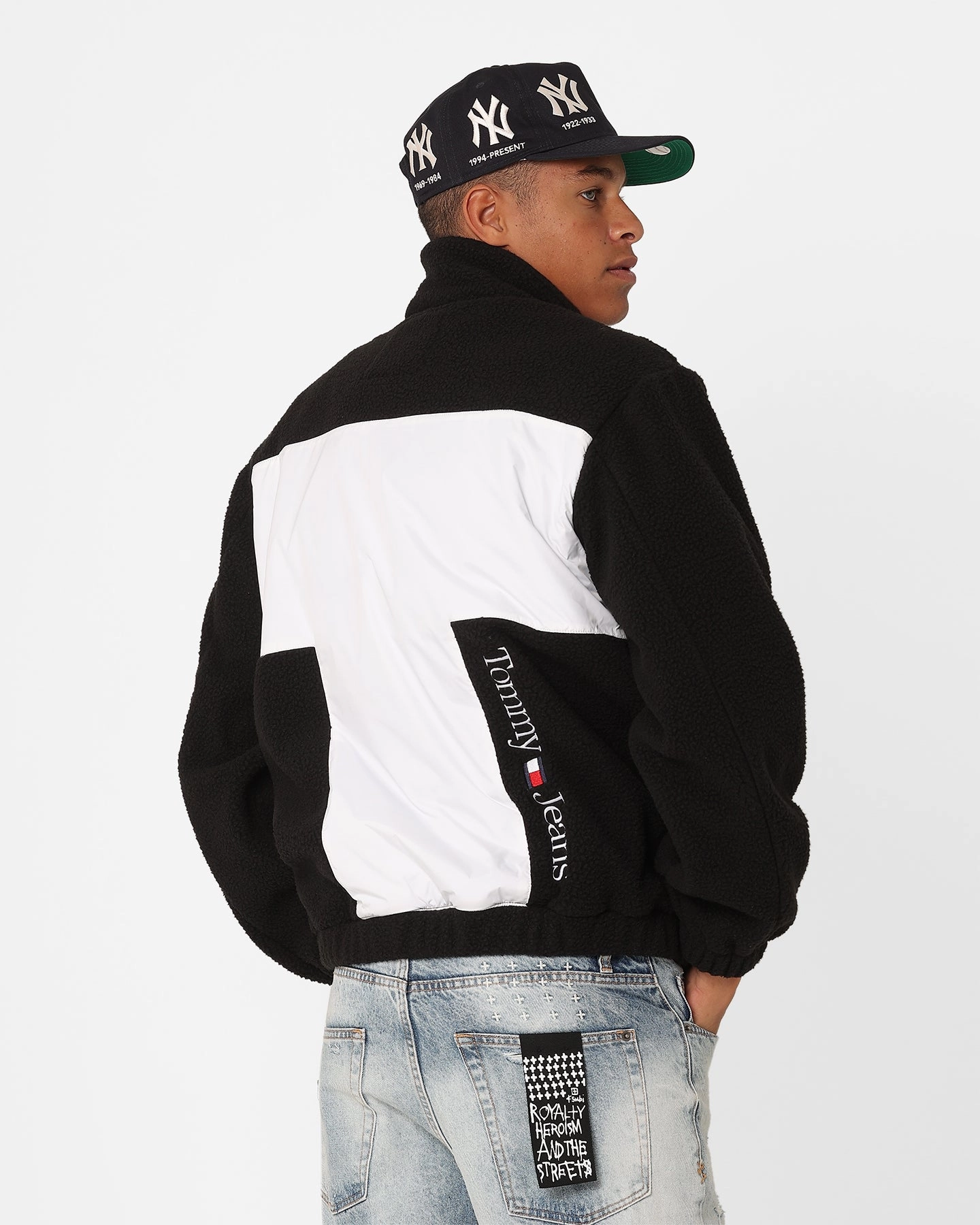 Tommy Jeans Relaxed Fabric Mix Fleece Jacket Black/Multi Full Length Front Zipper Quick Dry Technology