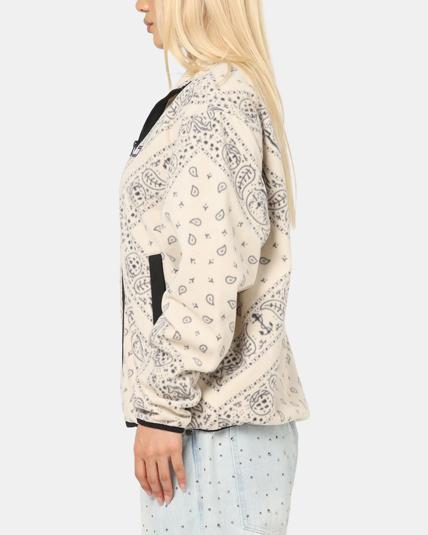 Tommy Jeans Relaxed Zip Paisley Fleece Jacket Newsprint Mascara Promulgate