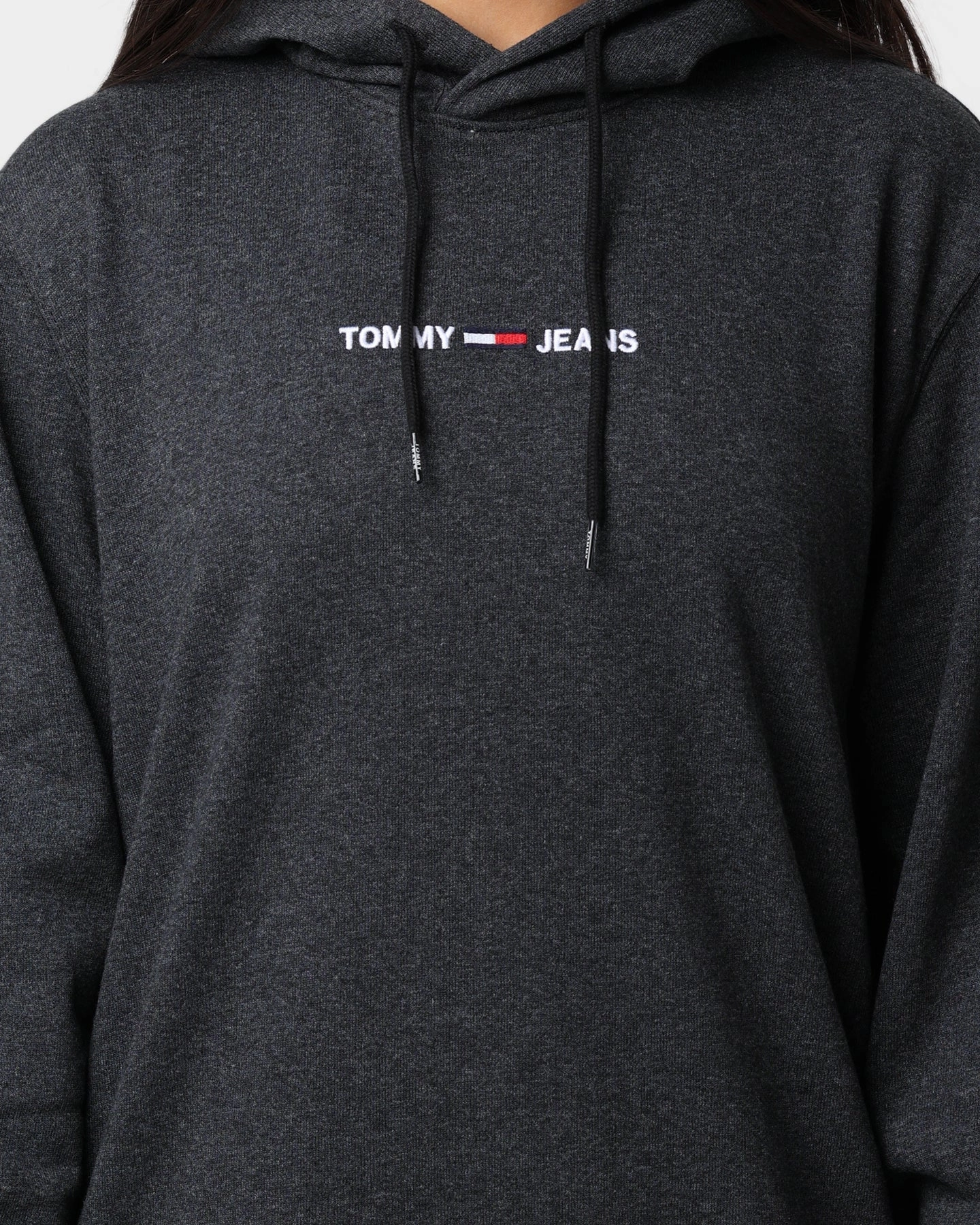 Tommy Jeans Straight Logo Hoodie Black Reinforced Elbows Perfume