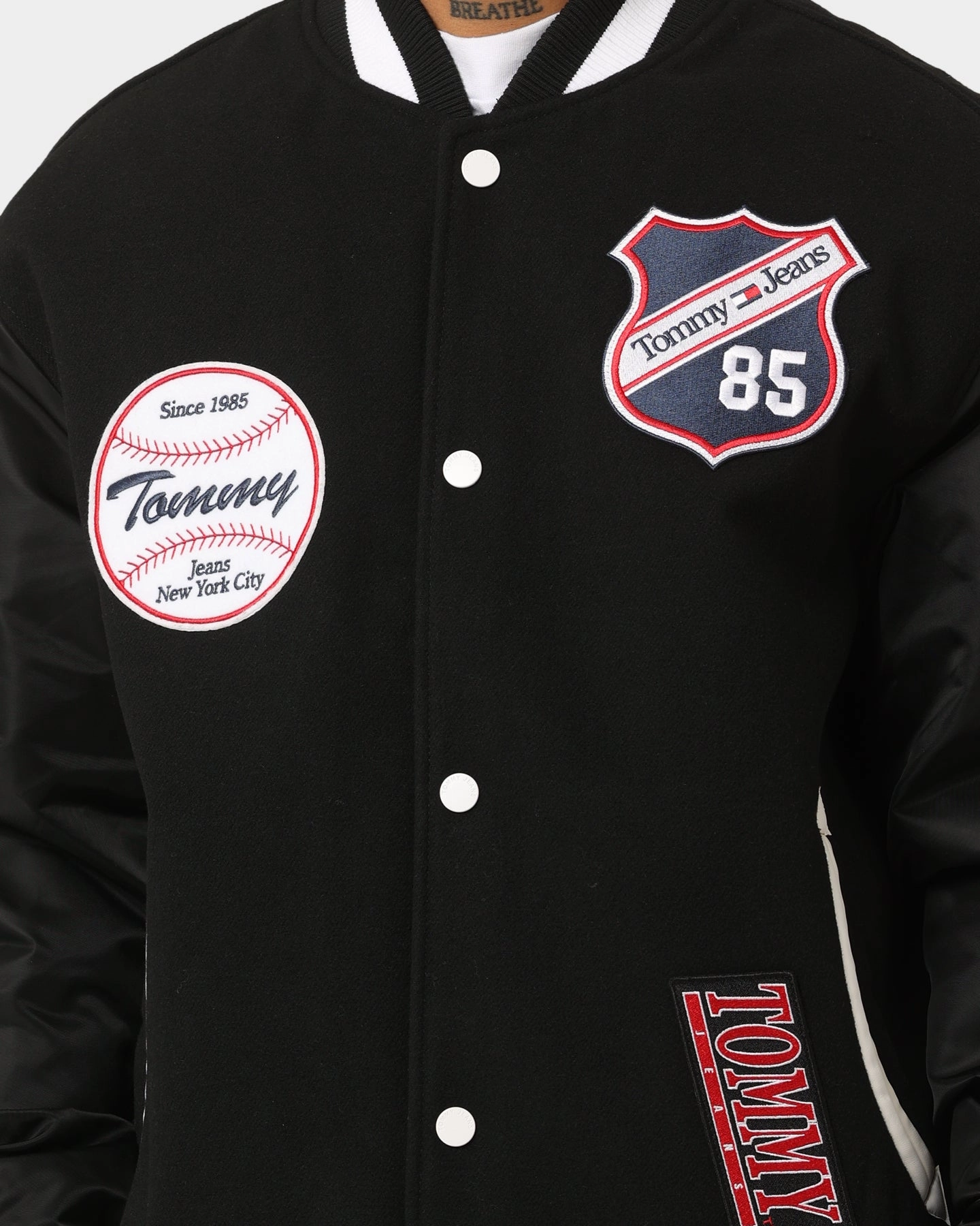 Tommy Jeans TJM Letterman Jacket Black Non Irritating Seams