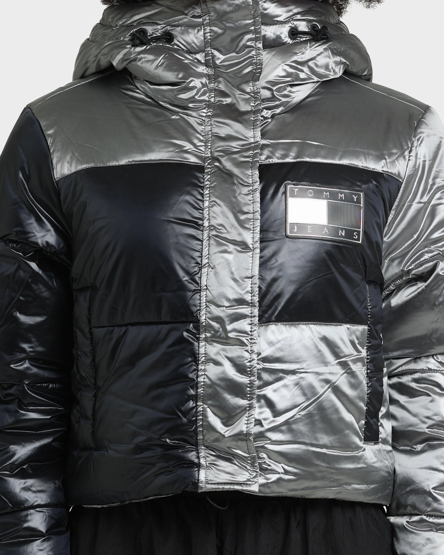 Soft Texture Tear Resistant Tommy Jeans Women's Colourblock Puffer Jacket Silver