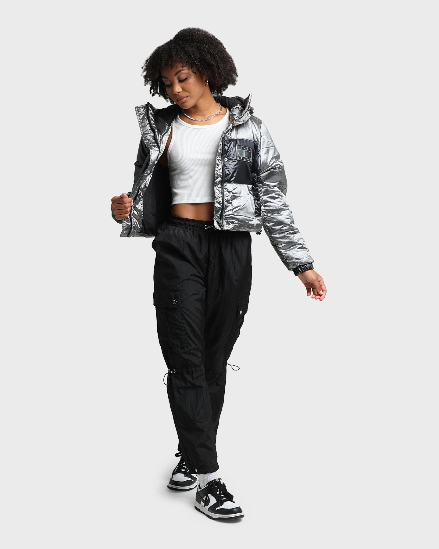 Sporty Shield Tommy Jeans Women's Colourblock Puffer Jacket Silver