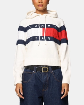 Tommy Jeans Women's TJW Center Flag Hoodie Sweater Ancient White Warm Layering
