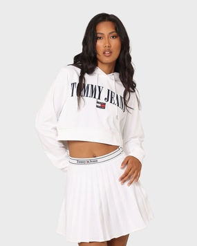 Tommy Jeans Women's TJW Super Crop Archive 2 Hoodie White Multi Pocket Style snap-up