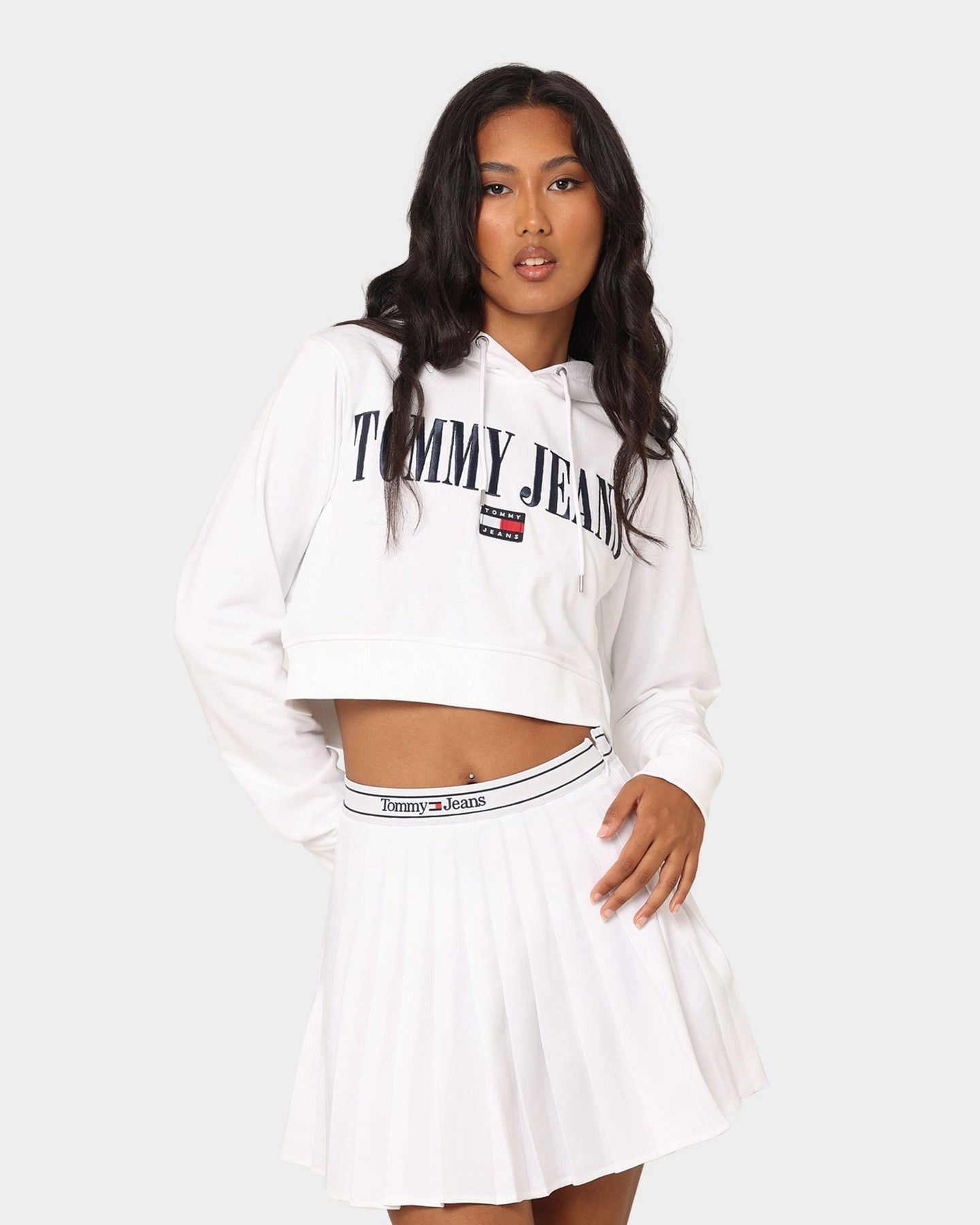Tommy Jeans Women's TJW Super Crop Archive 2 Hoodie White Multi Pocket Style snap-up