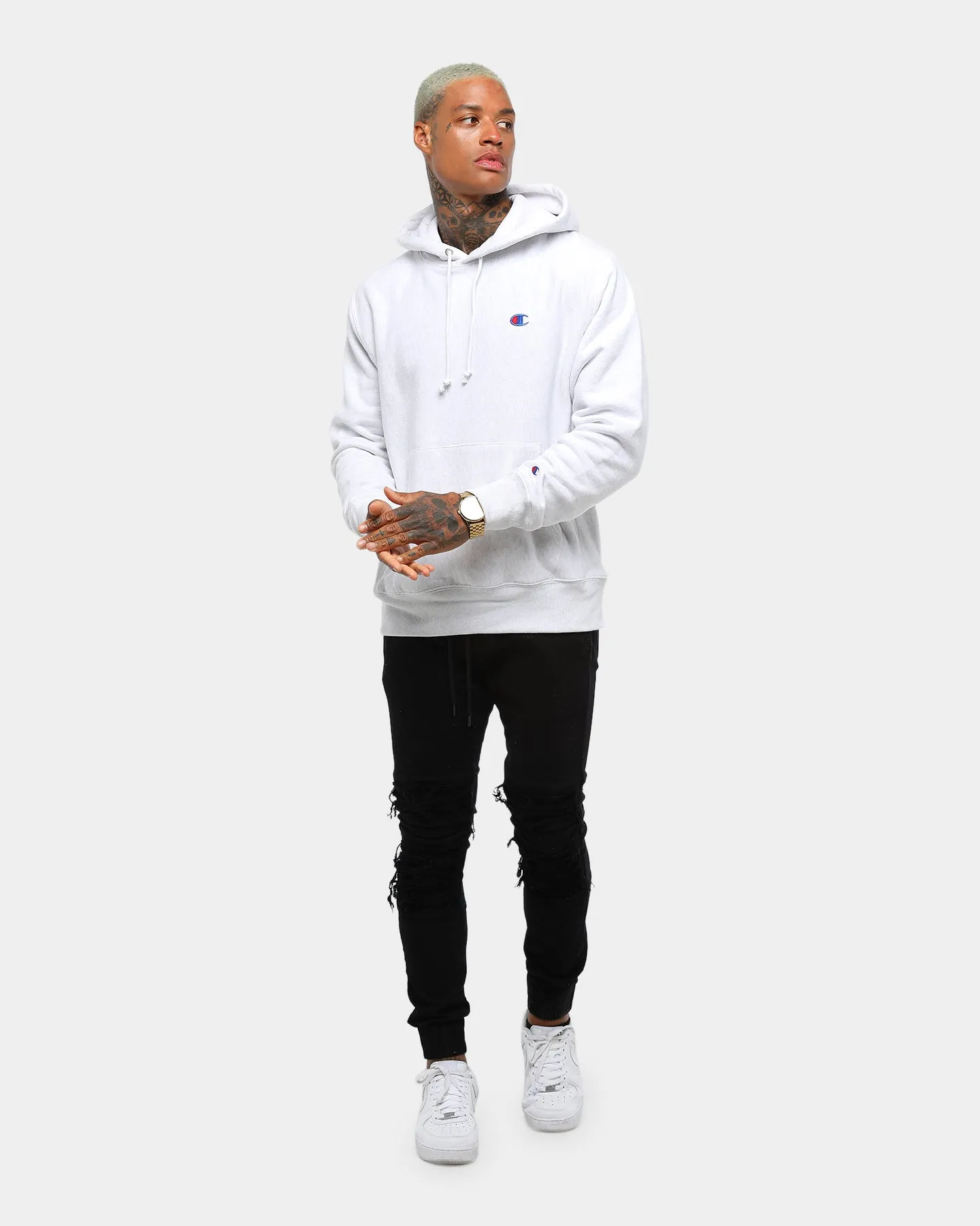 Champion Rev Weave Hoodie Silver Heavy Duty Hardware