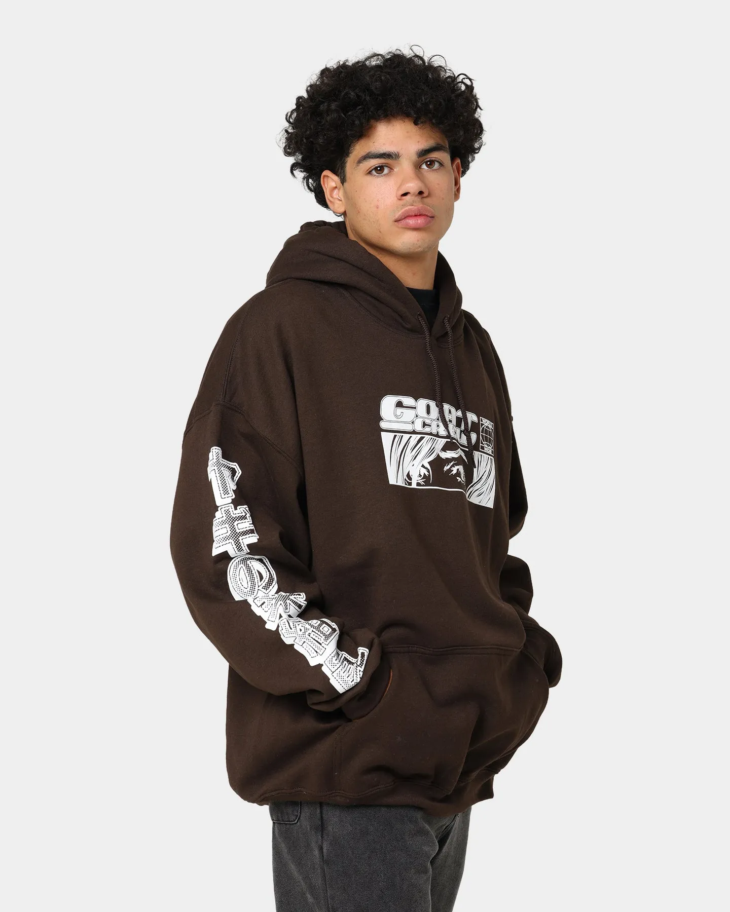 Goat Crew Harajuku Hoodie Brown Barrier Seam Construction Reflective Trim