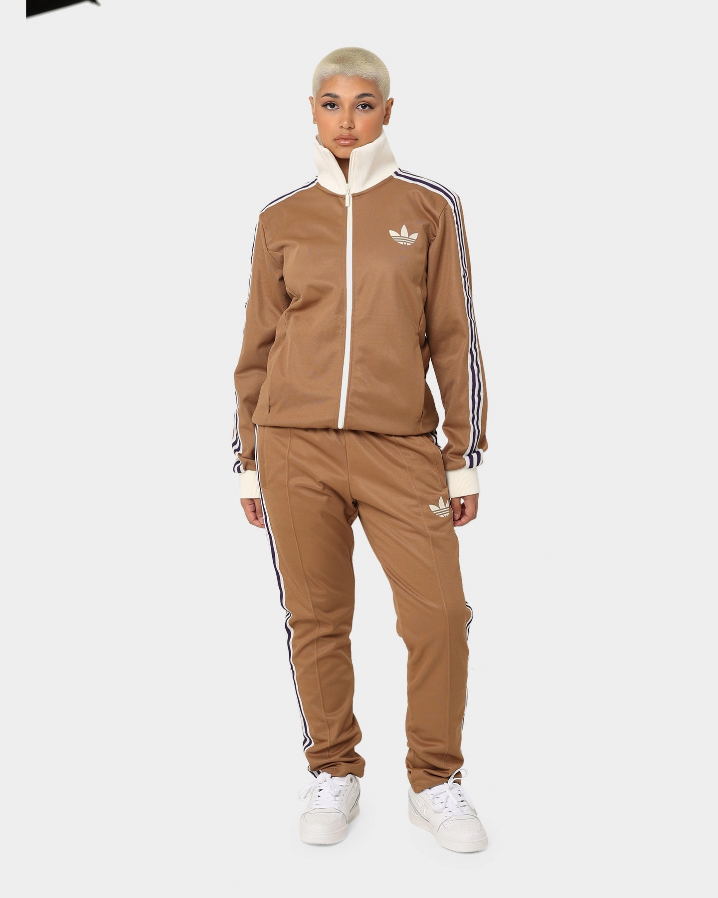 Stand Up Collar Adidas Adicolor Poly TT Jacket Brown Desert