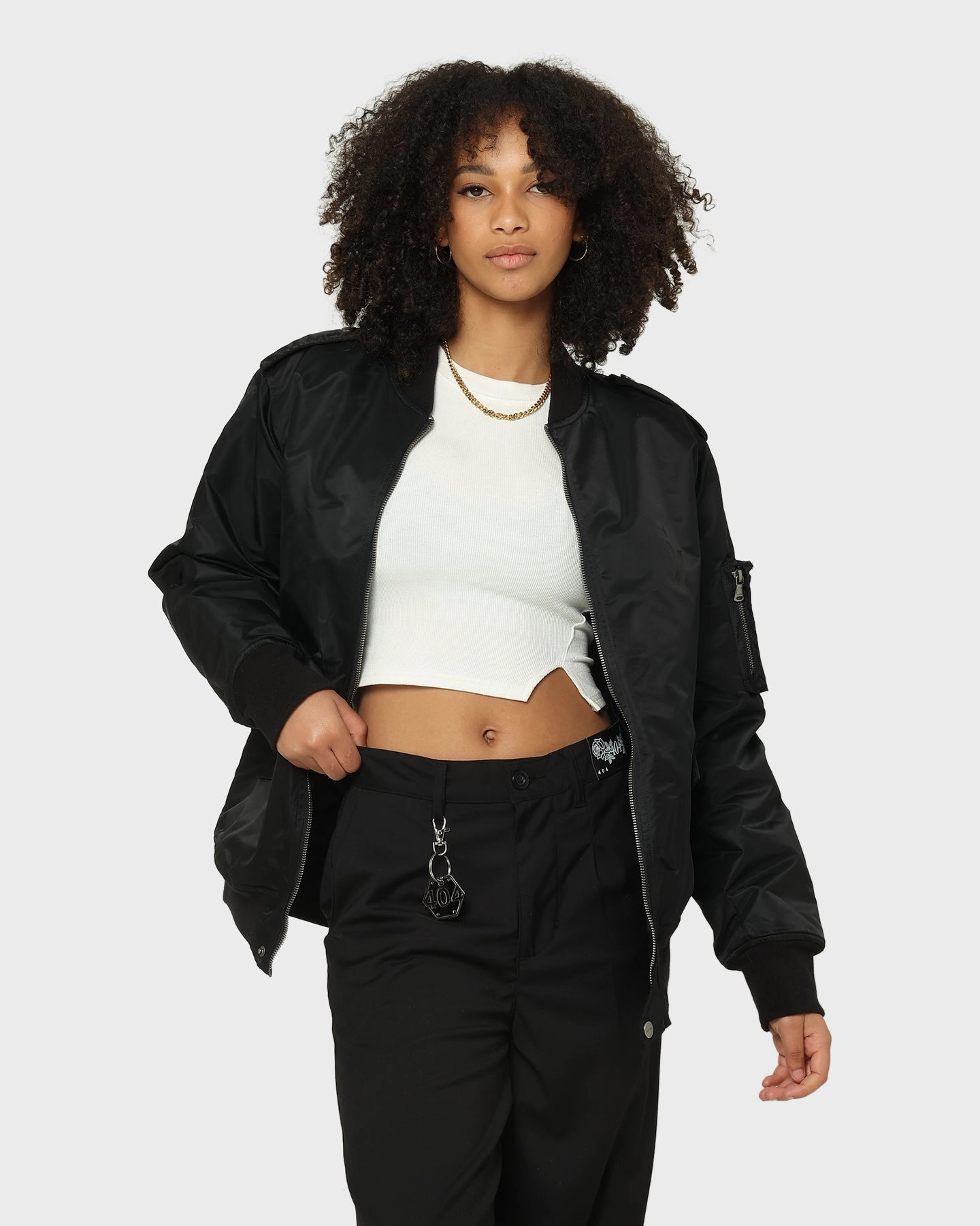 Detachable Collar Saint Morta Staten Nylon Bomber Jacket Black