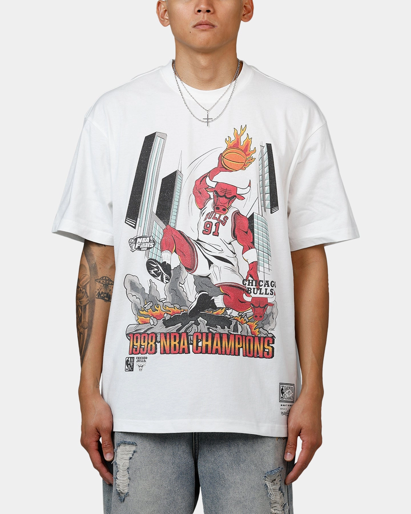 UV Protective Fabric Casual Essential Wear Mitchell & Ness Chicago Bulls Board Beaker T-Shirt Vintage White