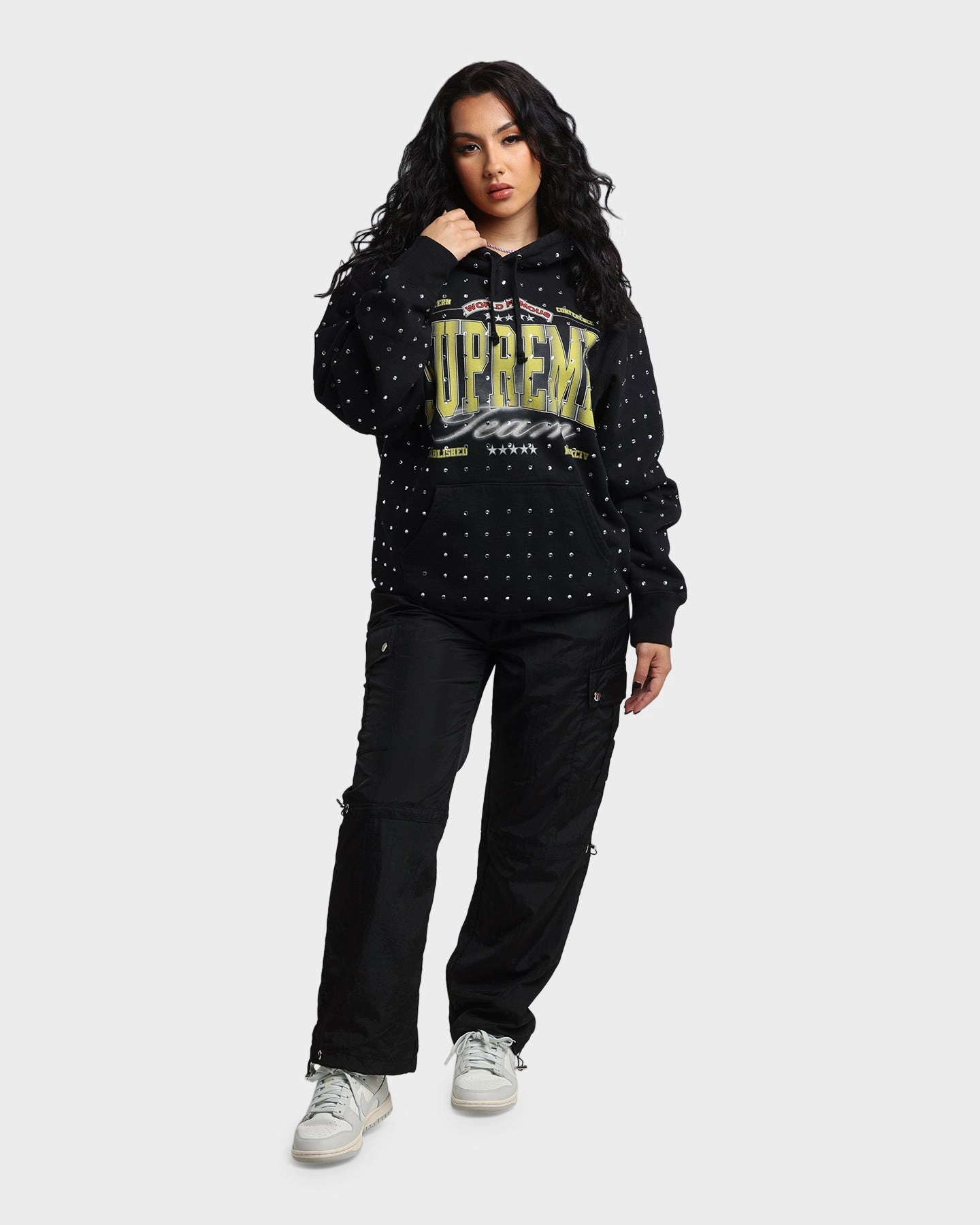 Supreme Rhinestone Hoodie Sweatshirt Black Influence Loose-fit