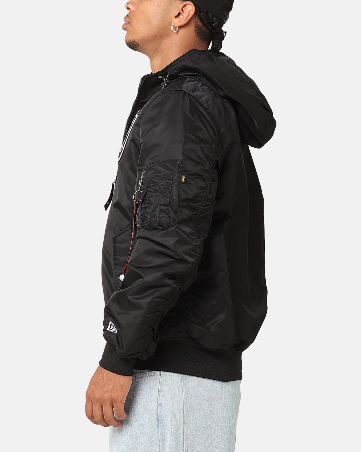 investment piece Double Layer Design New Era Las Vegas Raiders Alpha Industries L-2B Hooded Bomber Jacket Black