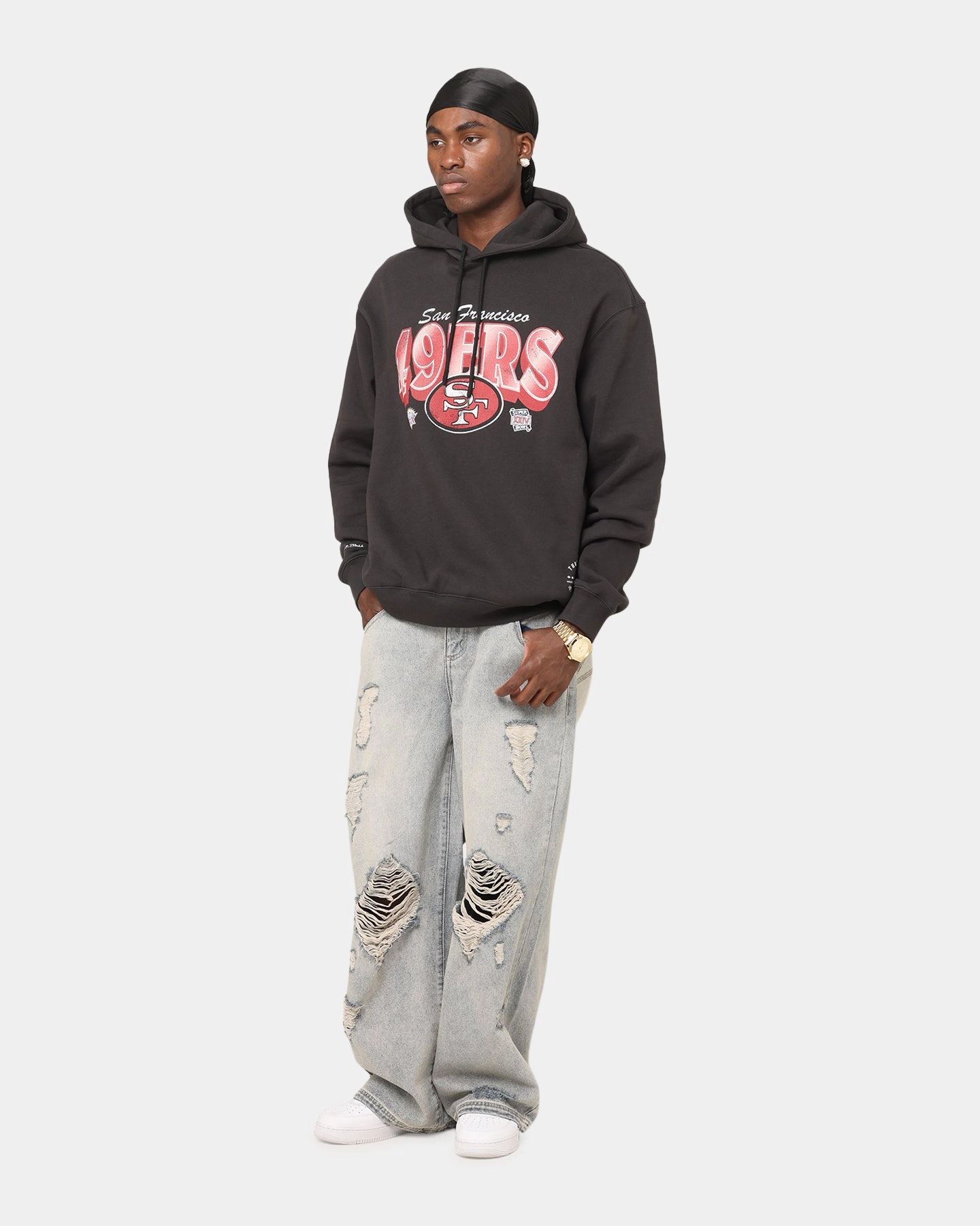 Adjustable drawstring Street Sense Mitchell & Ness San Francisco 49ers Arch Hoodie Faded Black