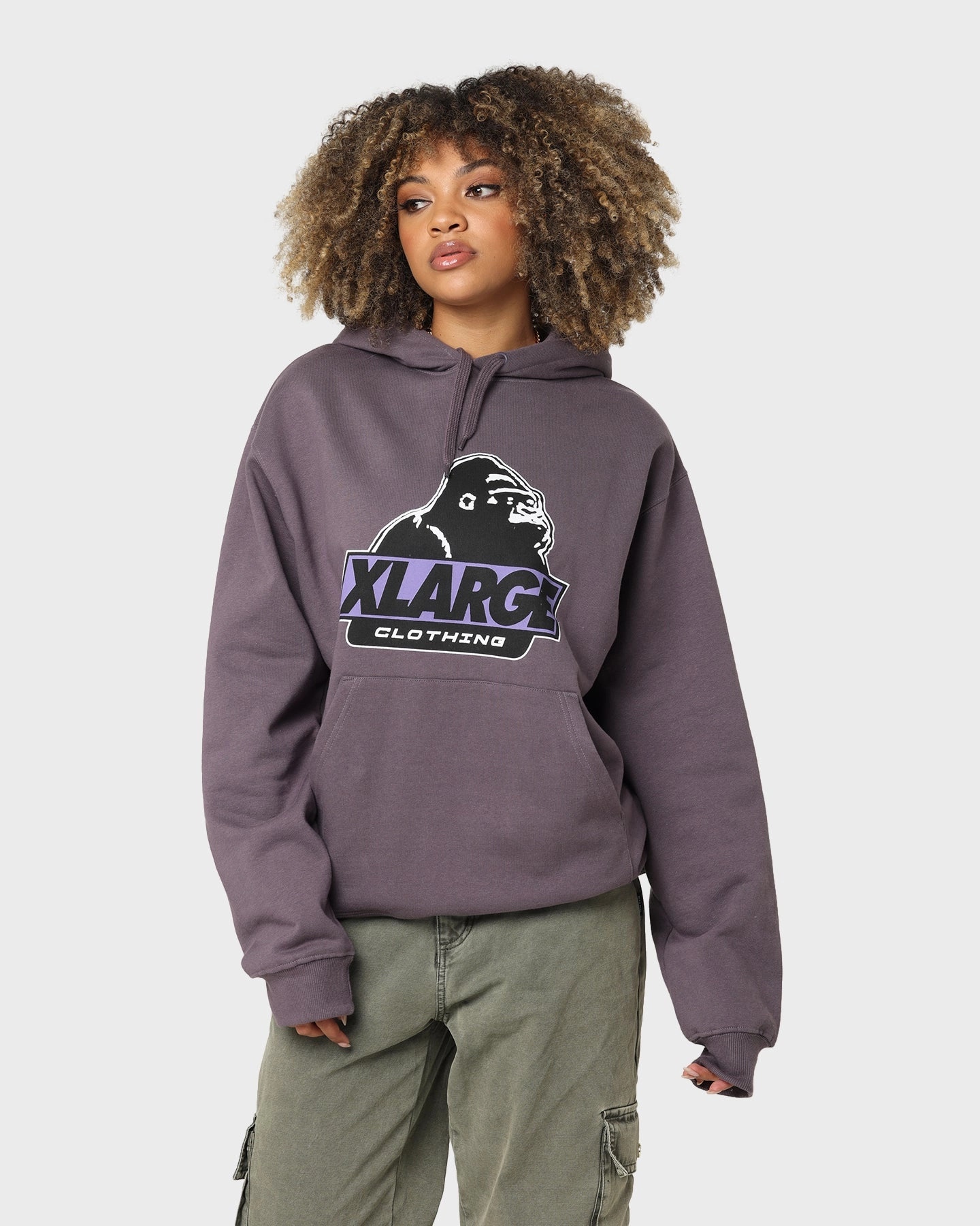 X-Large 91 Slanted Logo Hoodie Dark Mauve Regular Fit Stretch Knit Fabric