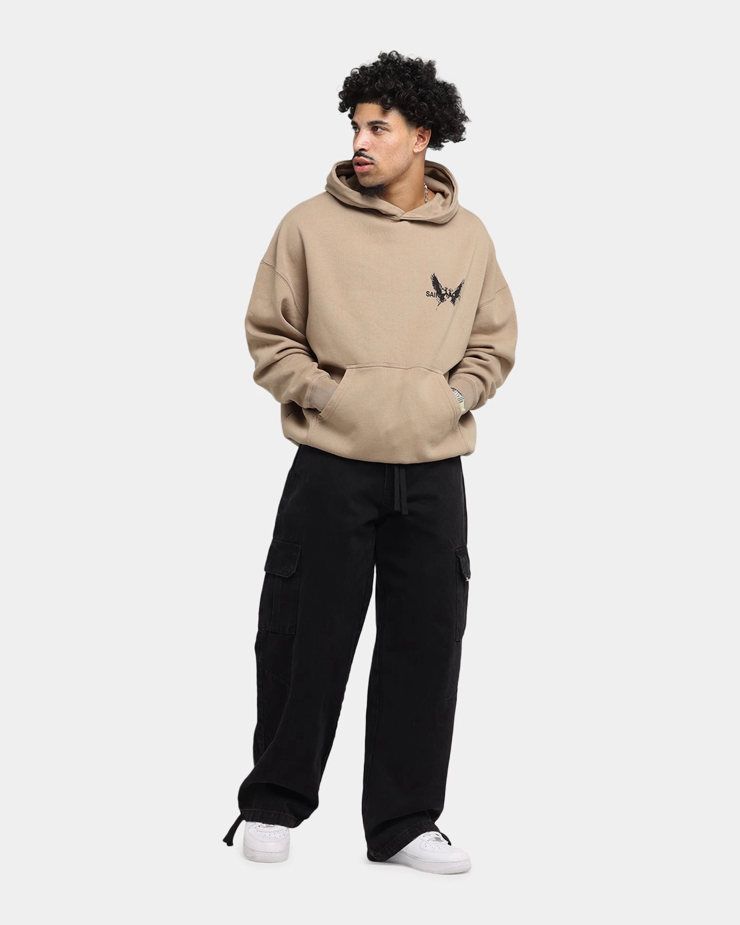 Dragonfly like Saint Morta Black Doves Boxy Hoodie Tan