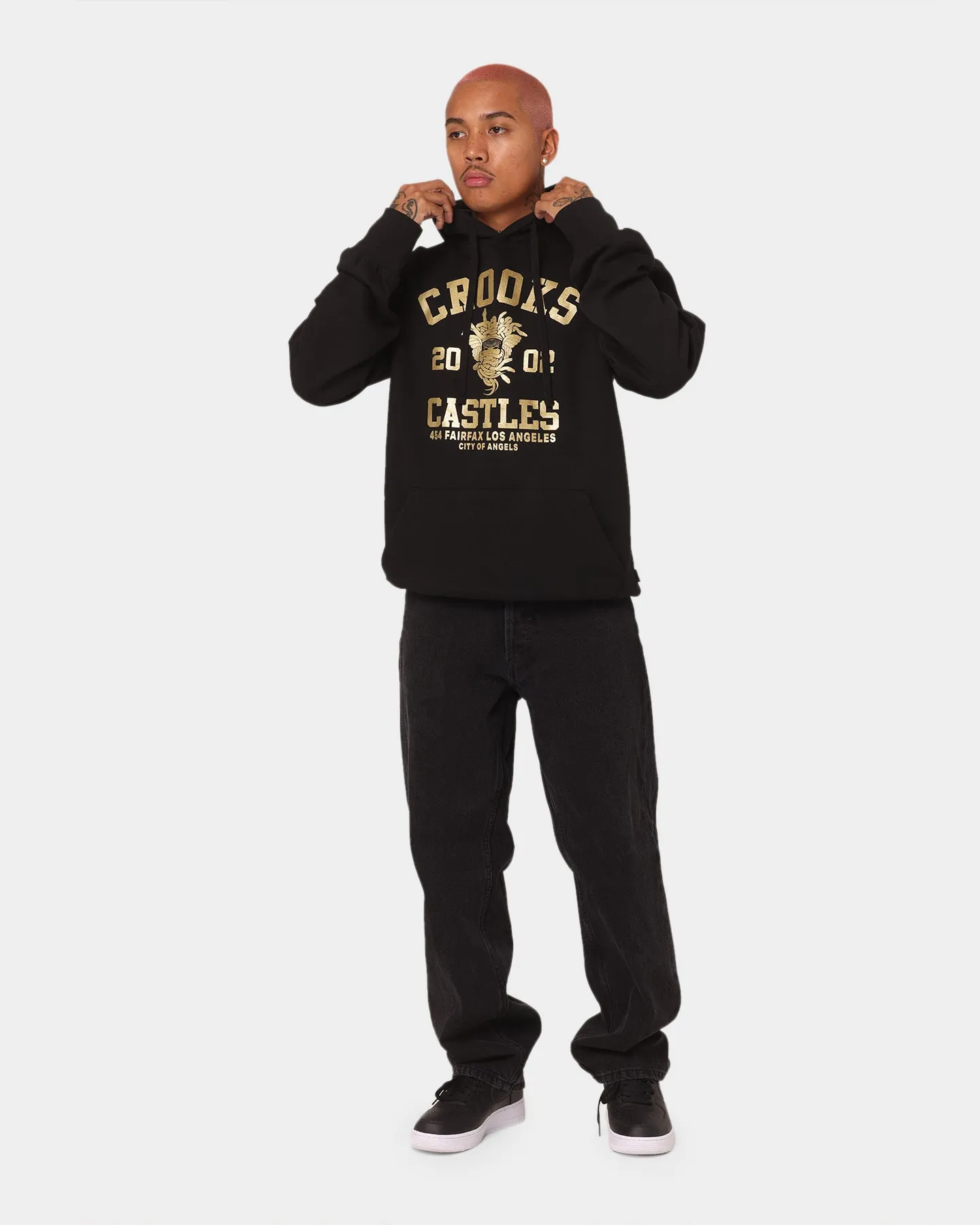 Crooks & Castles Fairfax Varsity Hoodie Hot Black/Gold Quick Closure suitable for spring activities