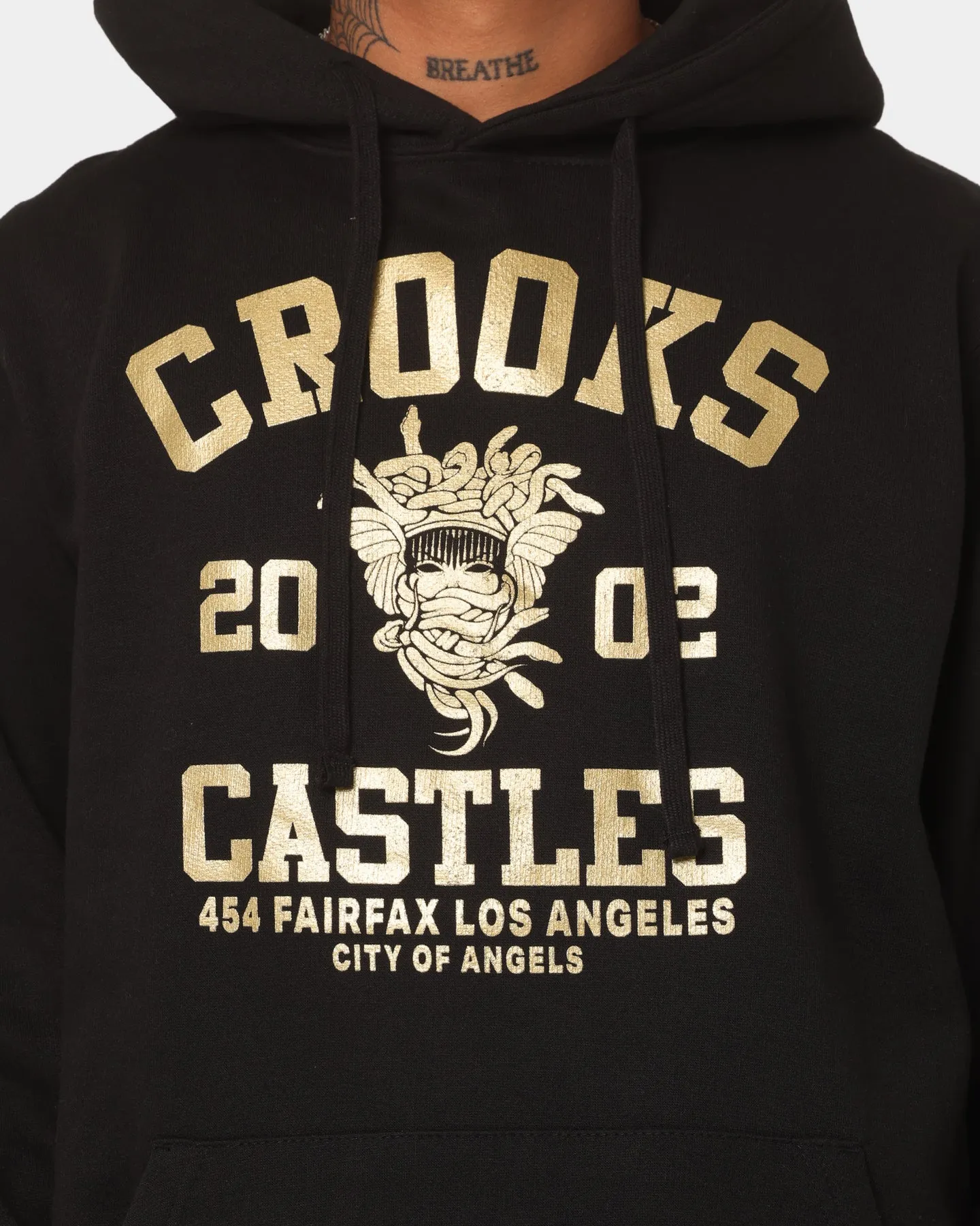 Layered Crooks & Castles Fairfax Varsity Hoodie Hot Black/Gold