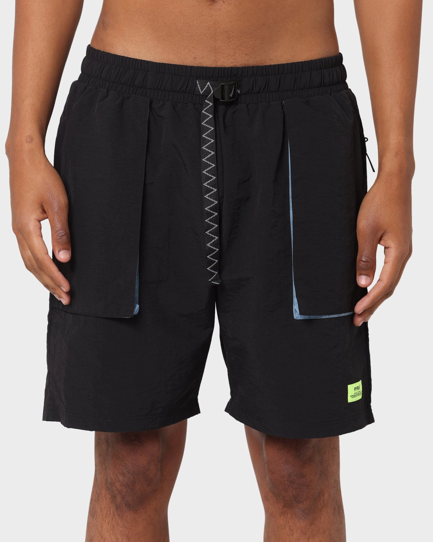PYRA Future Nylon Shorts Black Durable Quality Vegan Leather