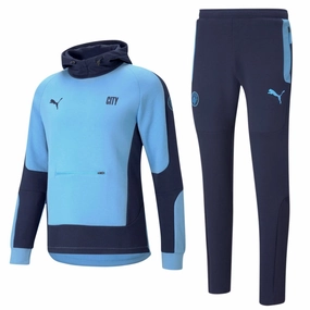 men's style Fitness Clothing Manchester City Evostripe hooded presentation tracksuit 2021 light blue - Puma