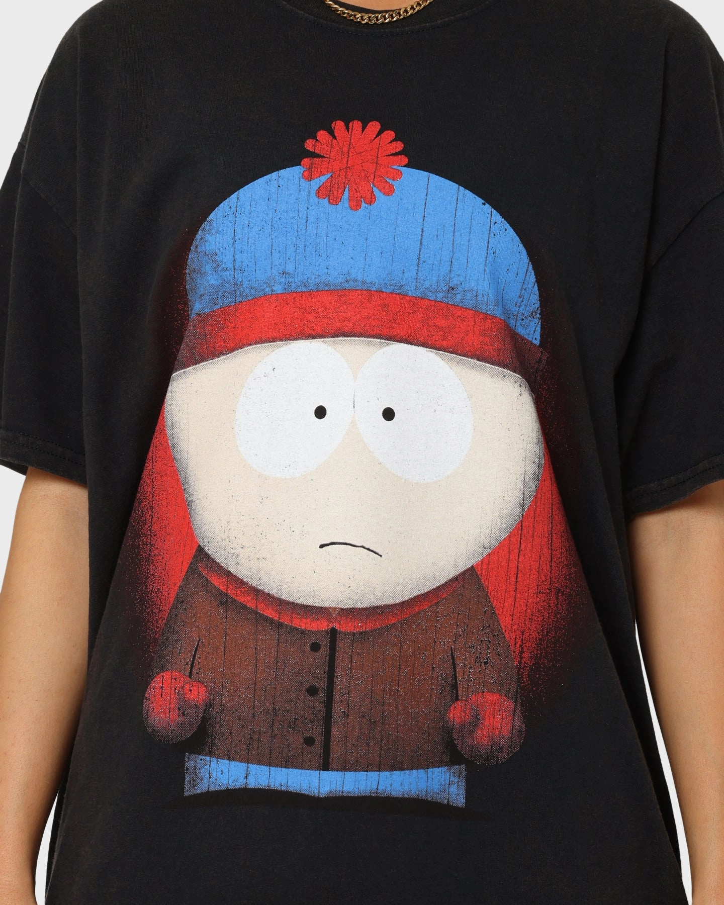 Compact Stitch Pattern Goat Crew X South Park Stan T-Shirt Black Wash