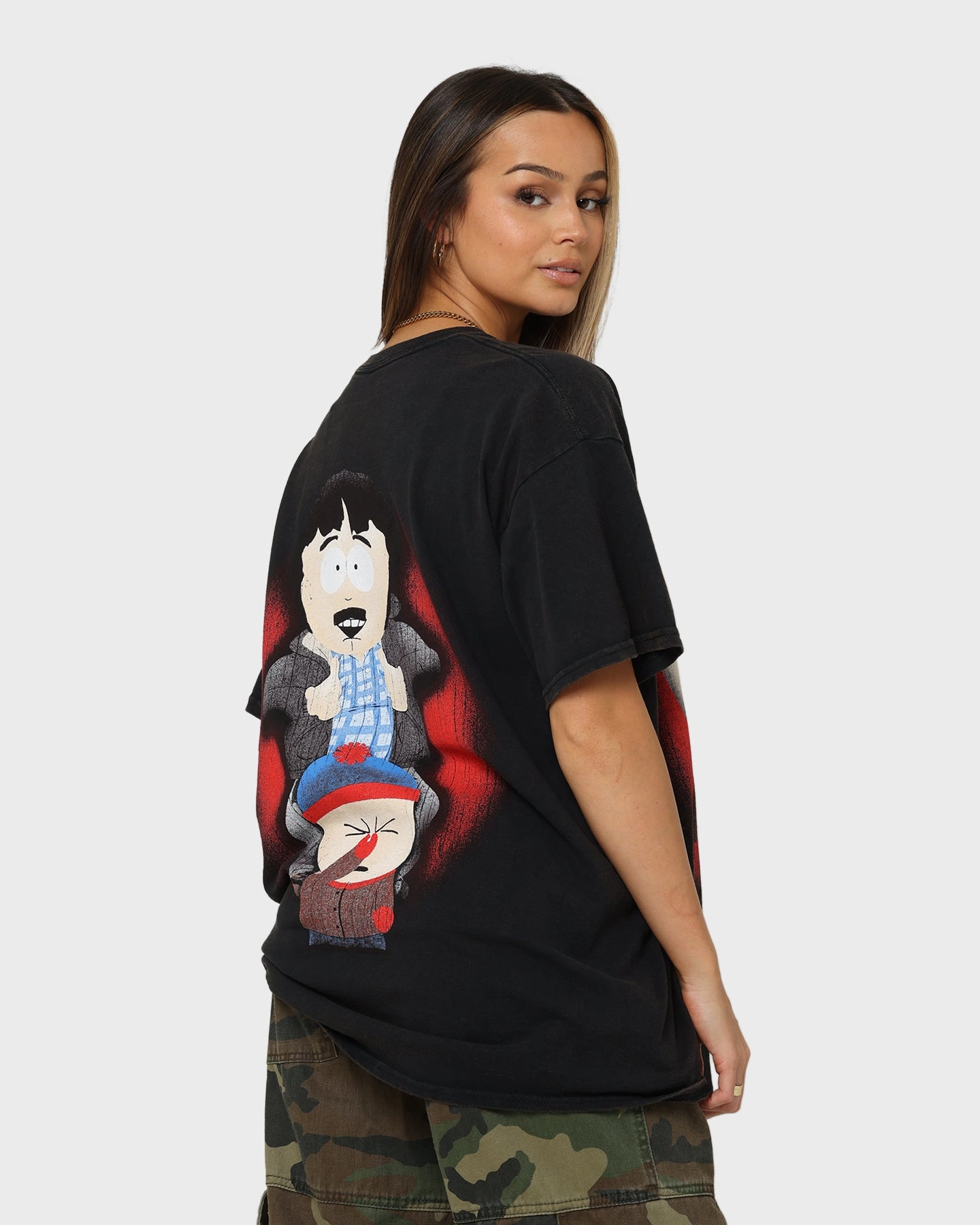 Sublimation Printed Collar Trendy Design Goat Crew X South Park Stan T-Shirt Black Wash