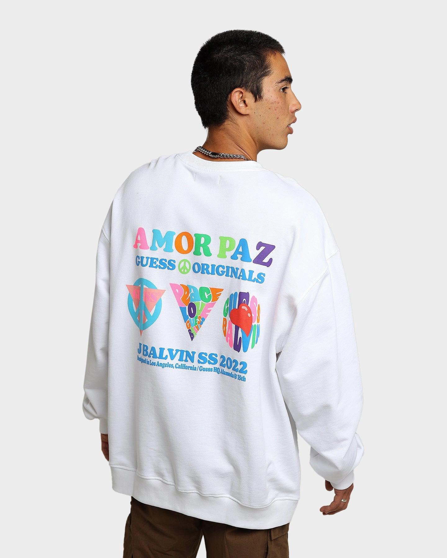 Lightweight Merino Guess Originals GUESS Originals X J Balvin Amor Sweat Shirt Pure White