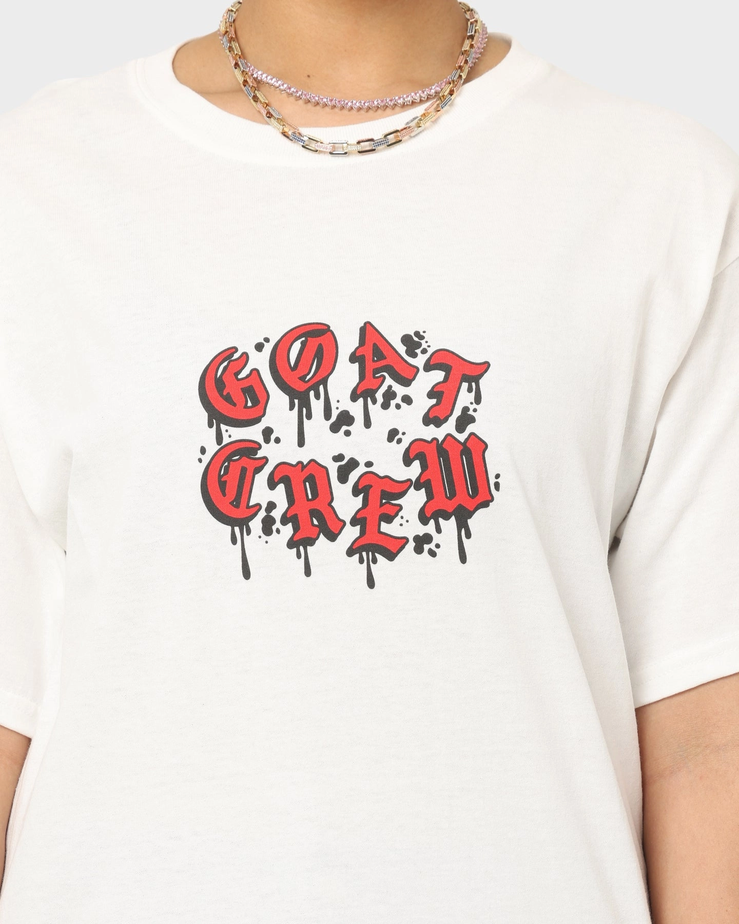 Goat Crew Drip Logo T-Shirt White/Red V neck elegance