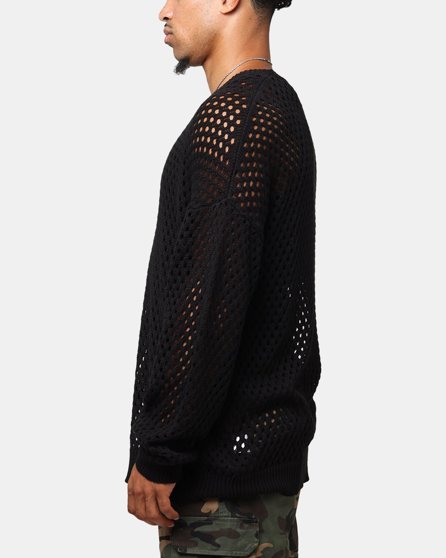 XXIII Open Knit Sweater Black Elastic hem Eco Friendly Dye Process