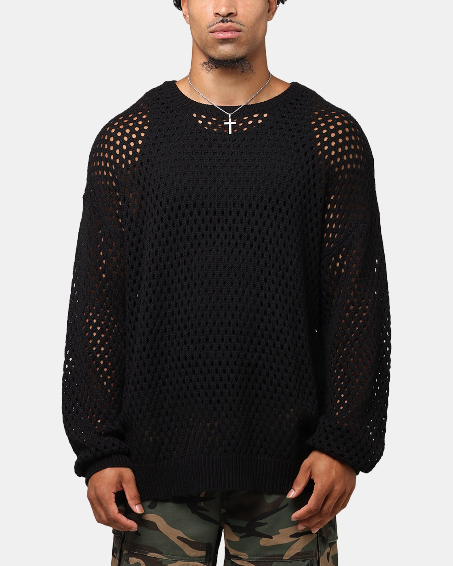 Comfy Vibe Warm Wear XXIII Open Knit Sweater Black