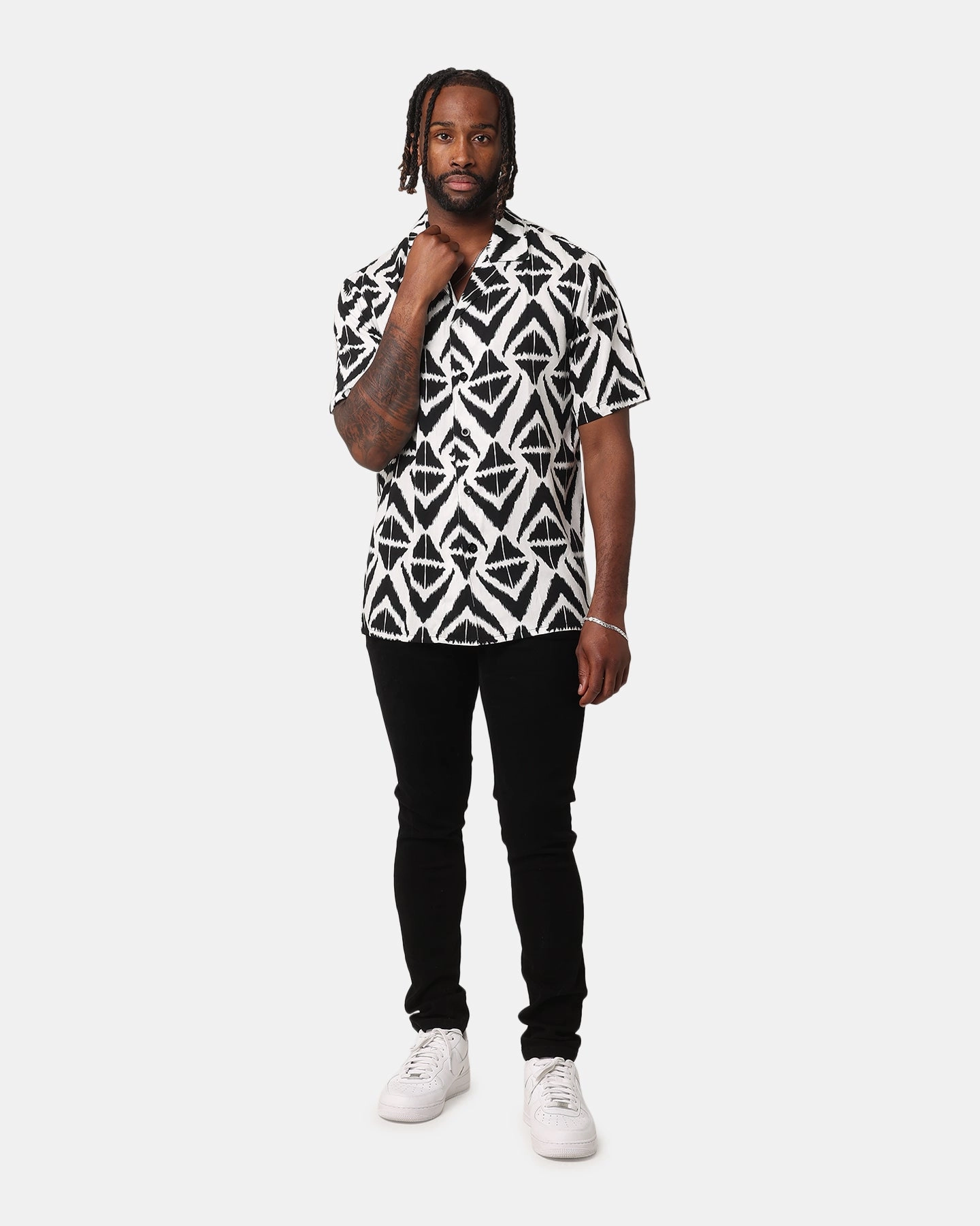 Printed design XXIII Aztec Button Up Shirt Black/White