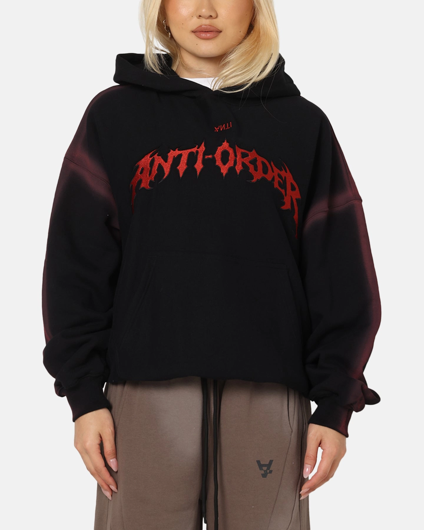 The Anti Order Mosh Boxy Hoodie Sunfade Black/Red Athleisure Wear Tech Wear