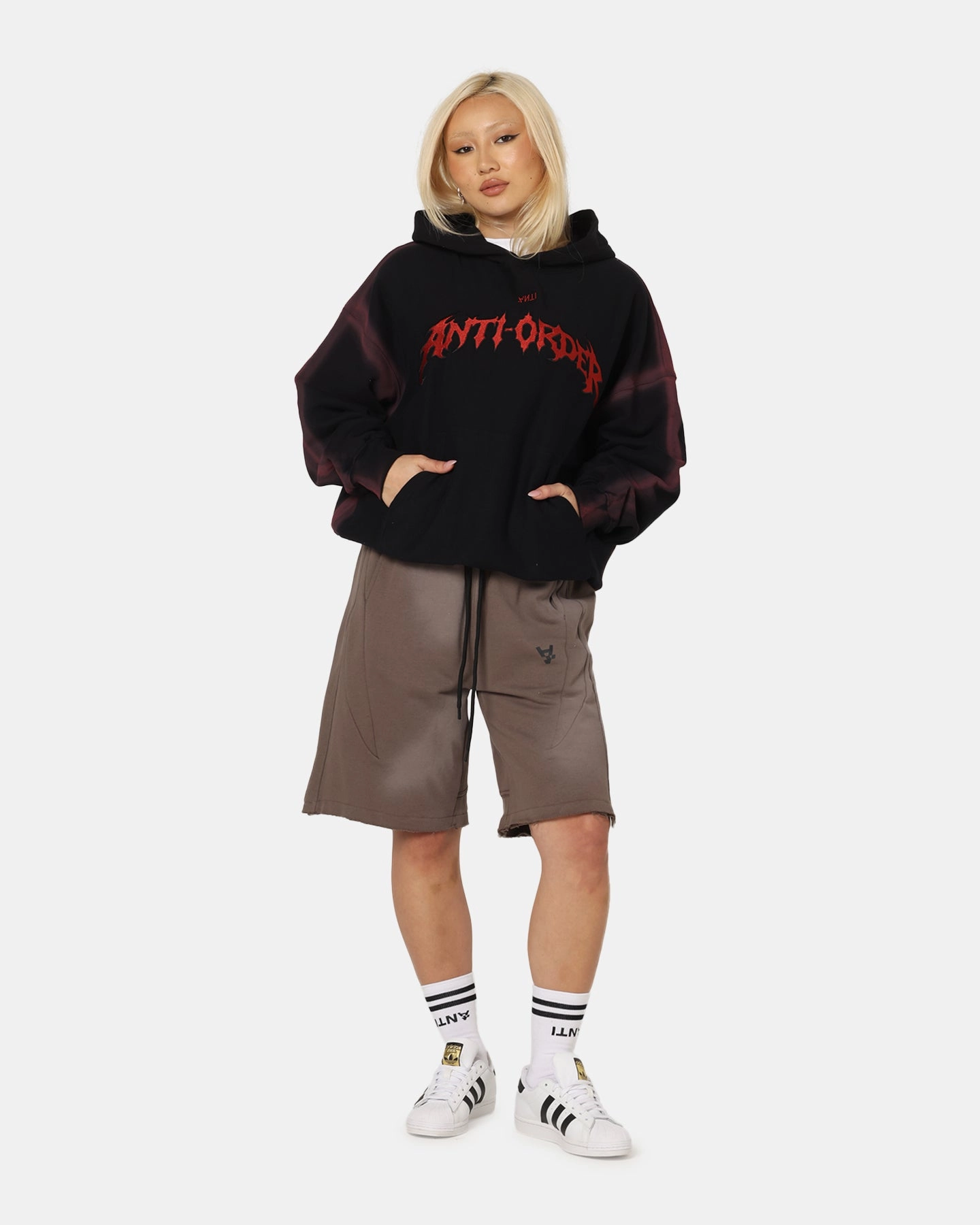 The Anti Order Mosh Boxy Hoodie Sunfade Black/Red Sun wear