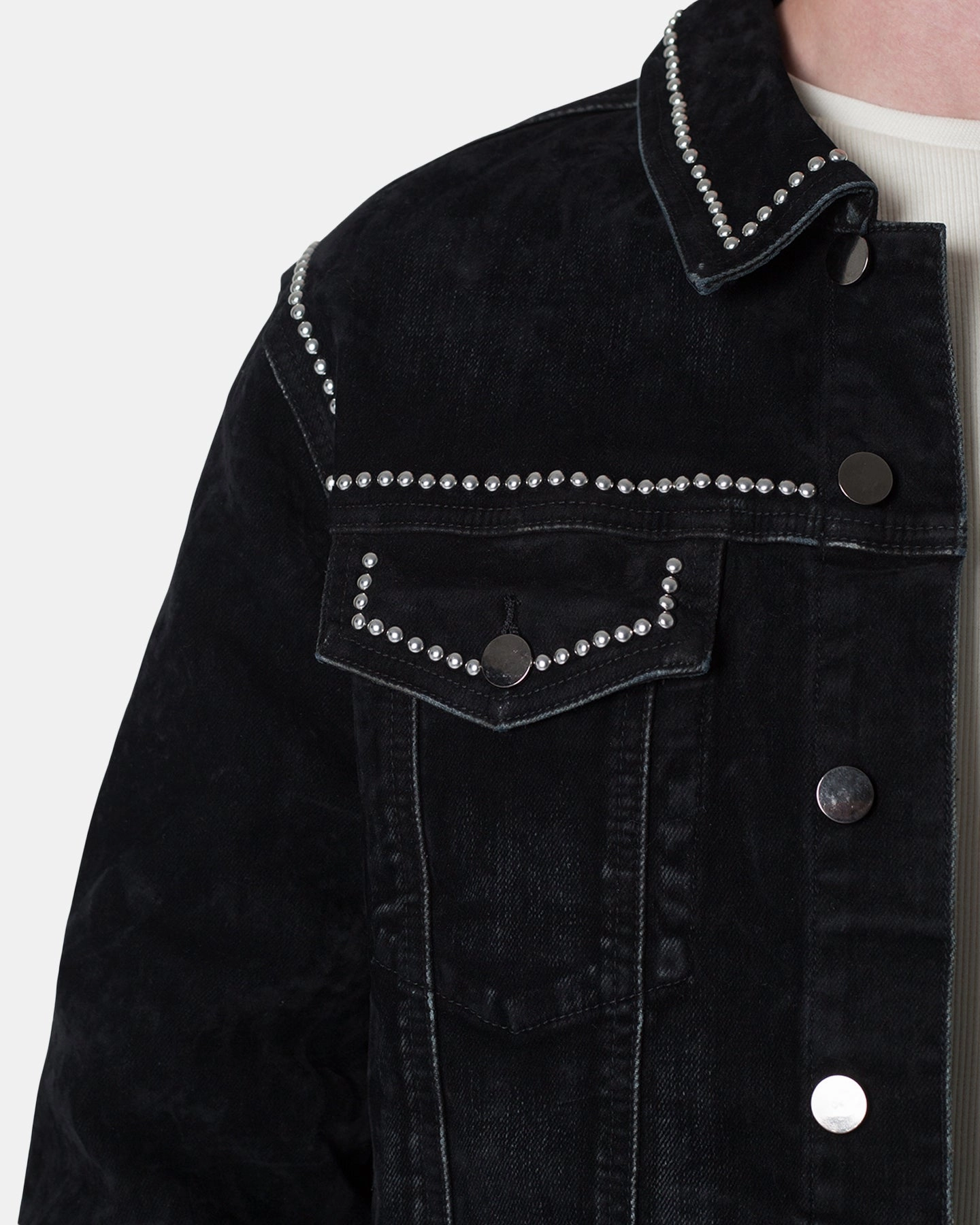 MNML Studded Suede Denim Jacket Black MultiPocket Design AntiStaticLining