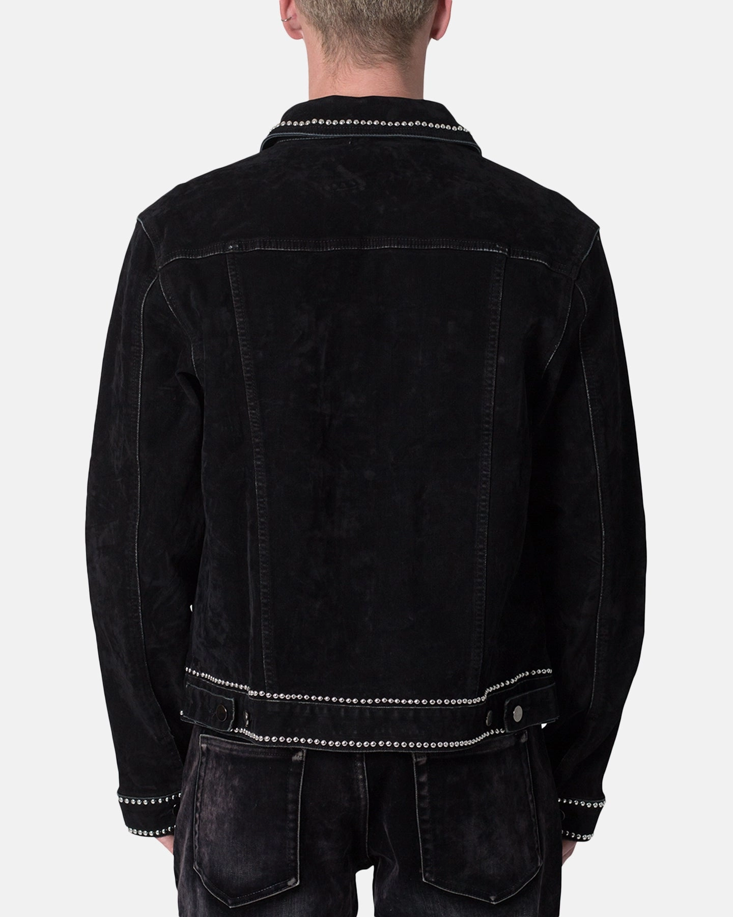 Heat Resistant Layer MNML Studded Suede Denim Jacket Black