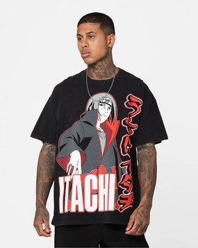 Silk combination Ultra Soft Finish Goat Crew X Naruto Itachi Vintage T-Shirt Black Wash