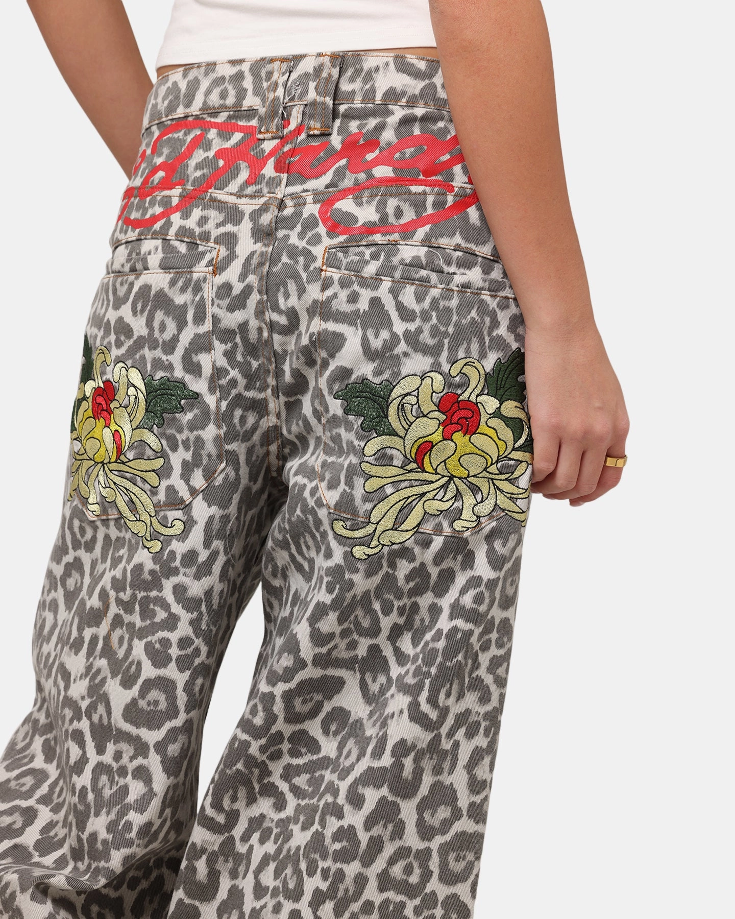 Party Look Sunny Vibes Couple Look Minimal Shrinkage Fabric Ed Hardy Women's Leopard Jeans Leopard