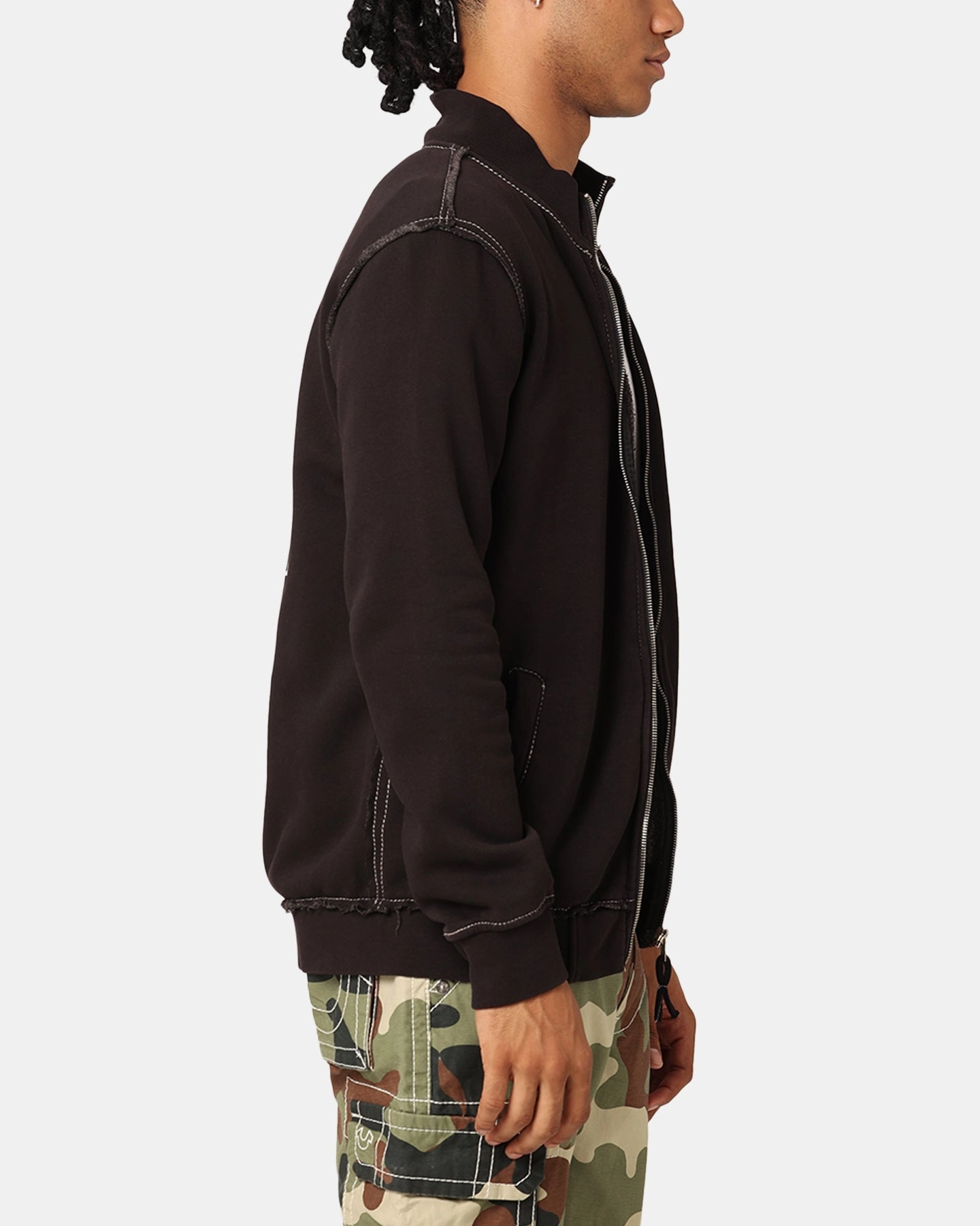 True Religion Big T Mock Neck Zip Through Jacket Jet Black men futuristic