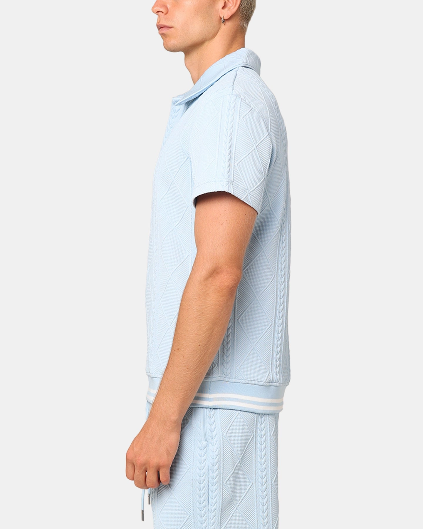 Fashionable Fit Snap Button Closure XXIII Danny Knit Polo Shirt Sky Blue