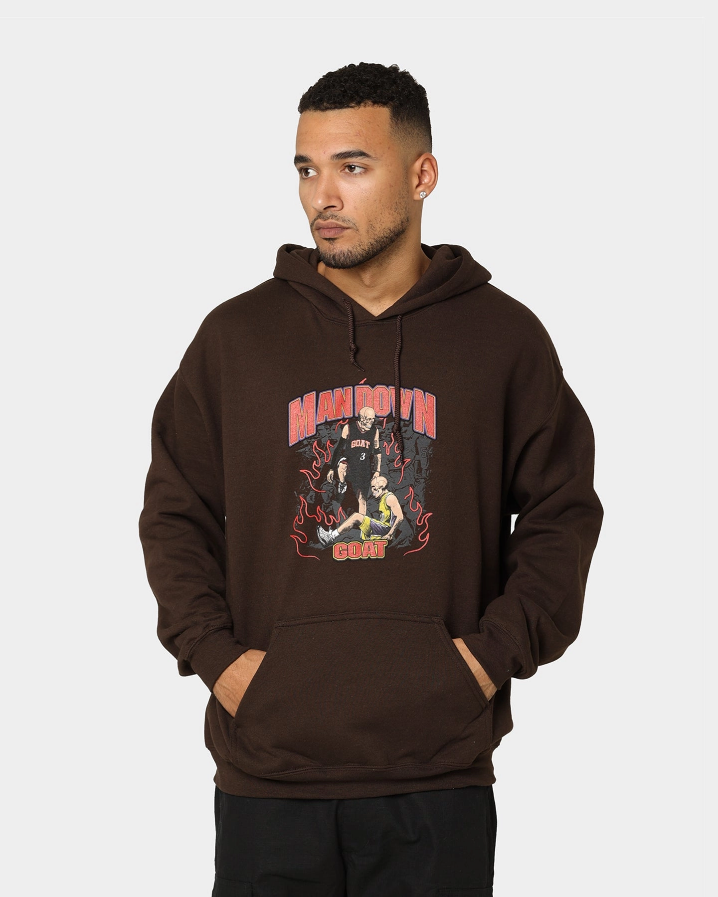 Goat Crew Man Down Hoodie Brown Front Pouch Everyday Comfort