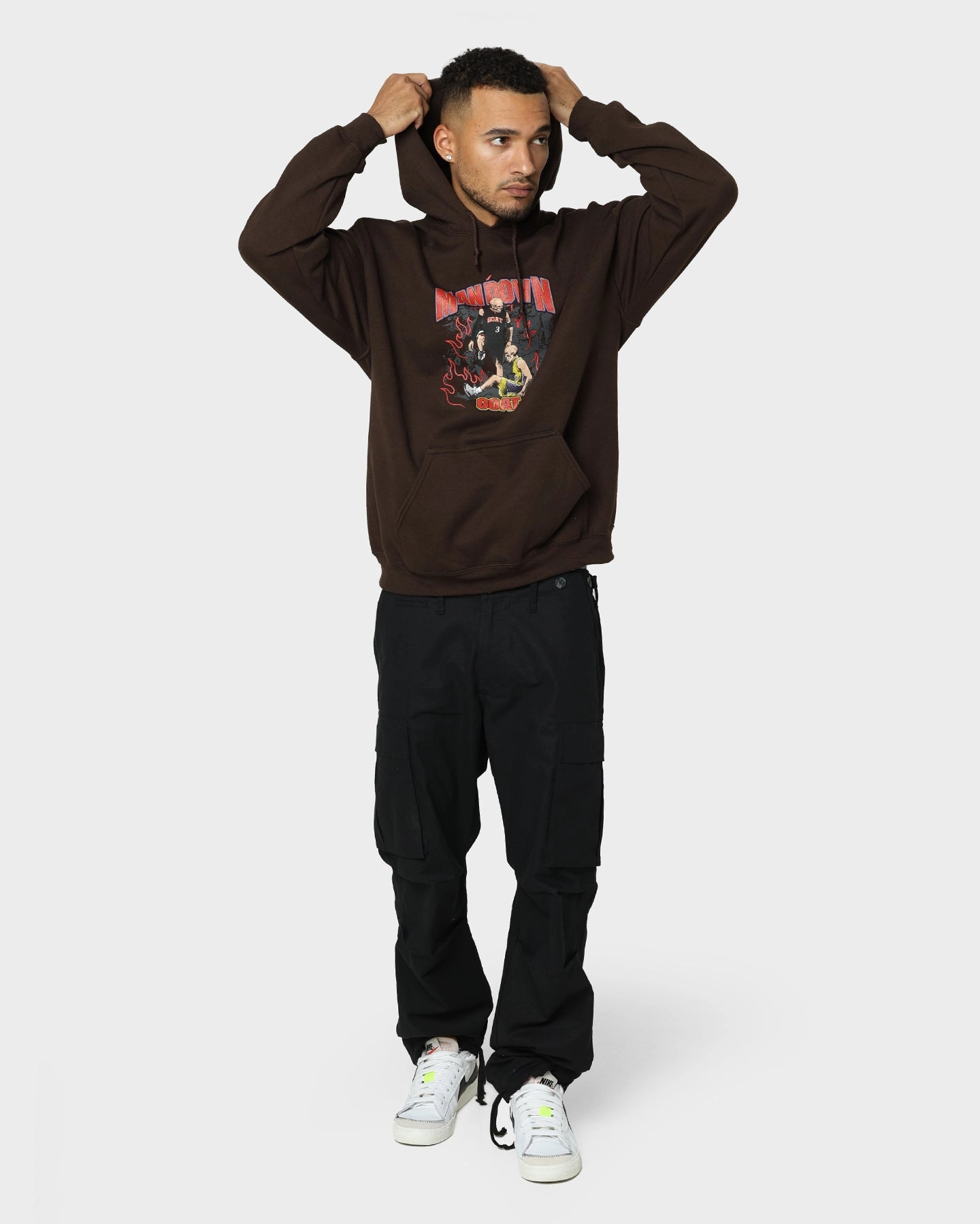 Weasel like Goat Crew Man Down Hoodie Brown